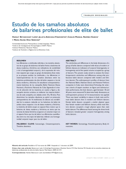 Estudio de los tamaños absolutos de bailarines profesionales de elite de ballet
