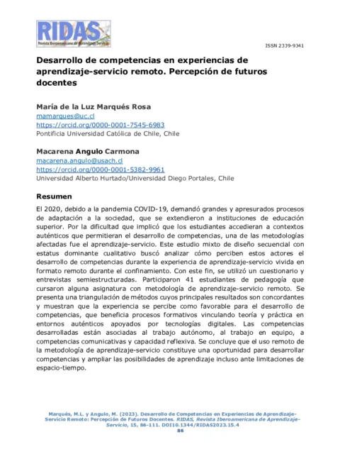 Danza, m?sica y ciudadan?a: desarrollo de experiencias en aprendizaje-servicio