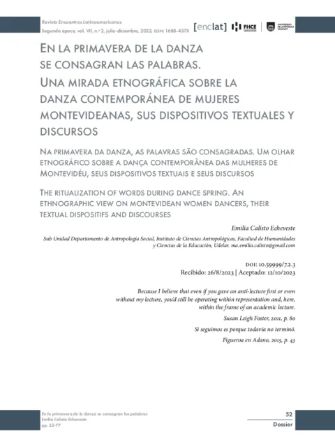 En la primavera de la danza se consagran las palabras: una mirada etnográfica sobre la danza contemporánea de mujeres montevideanas, sus dispositivos textuales y discursos