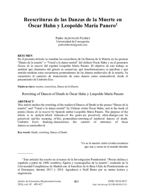 Reescrituras de las Danzas de la Muerte en Óscar Hahn y Leopoldo María Panero