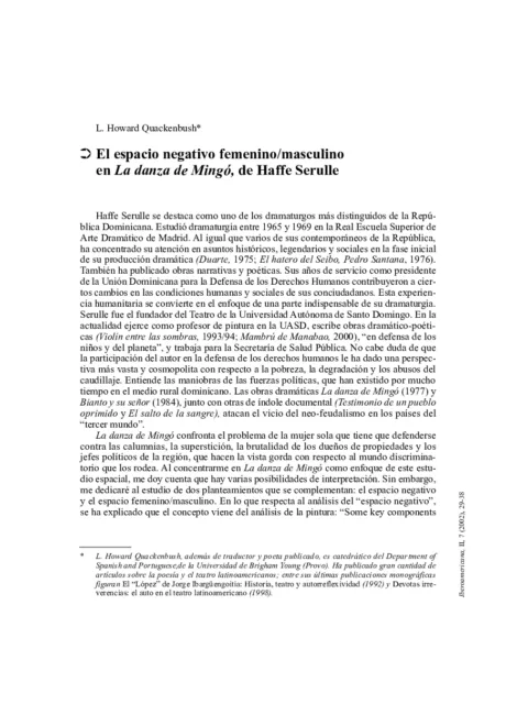 El espacio negativo femenino/masculino en La danza de Mingó, de Haffe Serulle