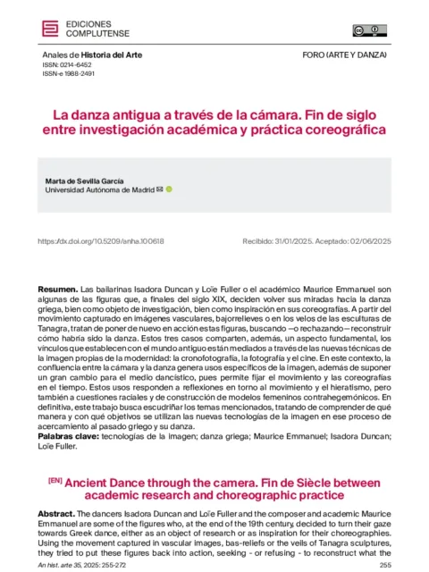 La danza antigua a través de la cámara. Fin de siglo entre investigación académica y práctica coreográfica