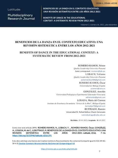 BENEFICIOS DE LA DANZA EN EL CONTEXTO EDUCATIVO: UNA REVISIÓN SISTEMÁTICA ENTRE LOS AÑOS 2012-2021