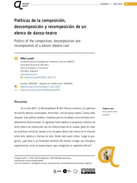 Políticas de la composición, descomposición y recomposición de un elenco de danza-teatro