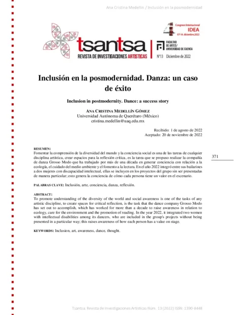 Inclusión en la posmodernidad. Danza: un caso de éxito
