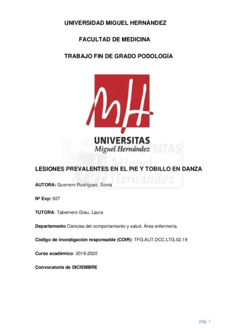 Lesiones prevalentes en el pie y tobillo en danza