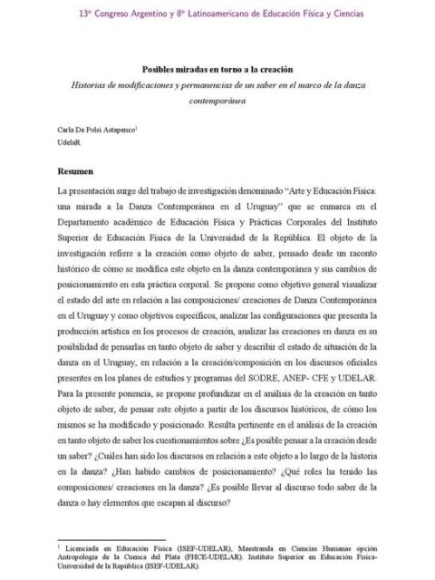 Posibles miradas en torno a la creación: historias de modificaciones y permanencias de un saber en el marco de la danza contemporánea