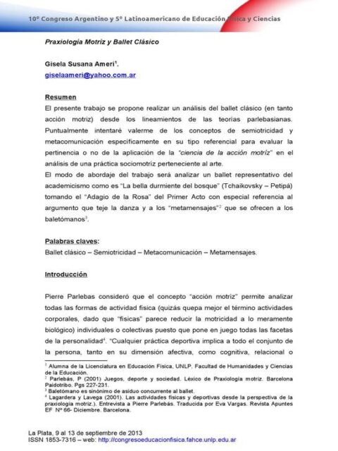 Praxiología motriz y ballet clásico