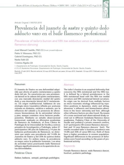 Prevalencia del juanete de sastre y quinto dedo adducto varo