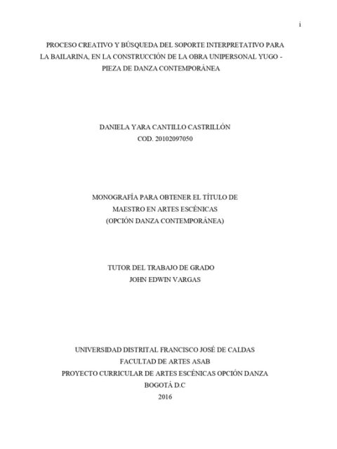 Proceso Creativo y Búsqueda del Soporte Interpretativo para la Bailarina
