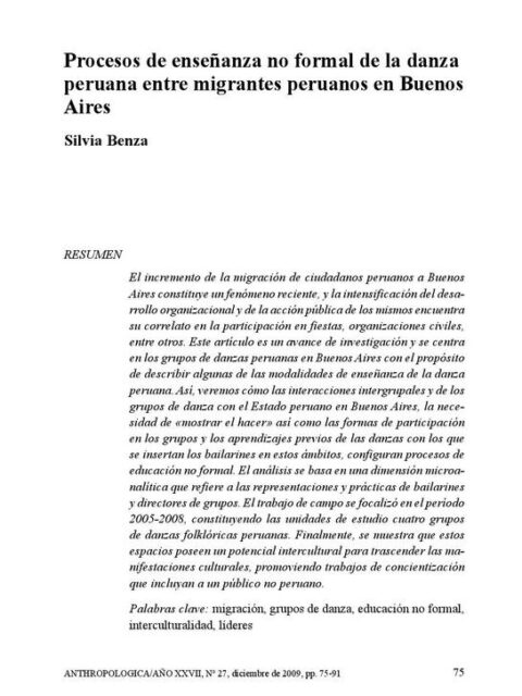 Procesos de enseñanza no formal de la danza peruana
