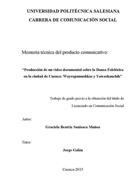 Producción de un video documental sobre la Danza Folclórica en la ciudad de Cuenca