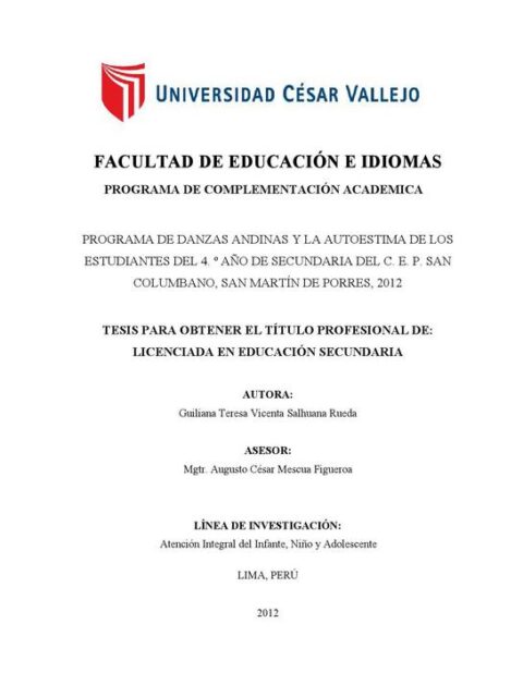 Programa de danzas andinas y la autoestima de los estudiantes del 4 º año de secundaria