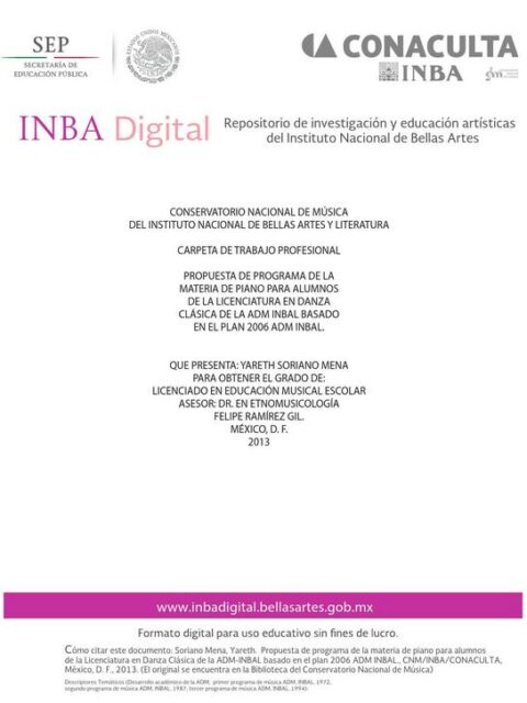 Propuesta de programa de la materia de piano para alumnos de la Licenciatura en Danza Clásica