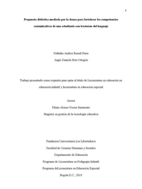 Propuesta didáctica mediada por la danza para fortalecer las competencias comunicativas de un estudiante con trastorno del lenguaje
