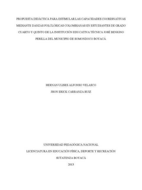 Propuesta didáctica para estimular las capacidades coordinativas mediante danzas folclóricas colombianas en estudiantes de grado cuarto y quinto