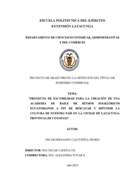Proyecto de factibilidad para la creación de una academia de baile de ritmos folklóricos ecuatorianos