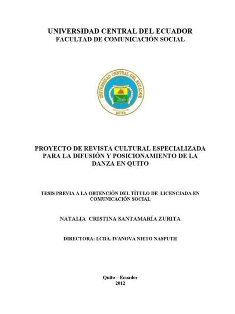 Proyecto de revista cultural especializada para la difusión y posicionamiento de la danza en Quito