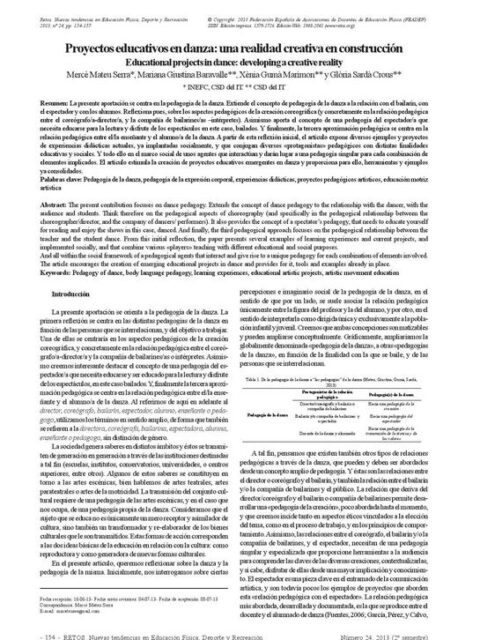 Proyectos educativos en danza