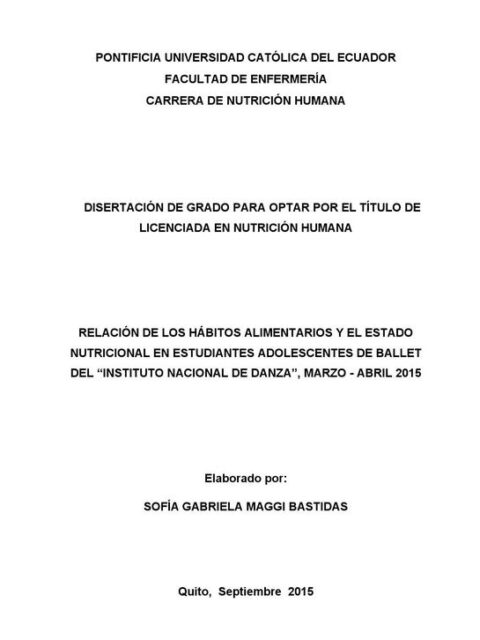 Relación de los hábitos alimentarios y el estado nutricional en estudiantes adolescentes de ballet