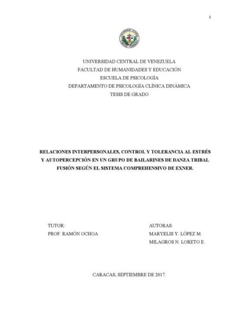 Relaciones interpersonales, control y tolerancia al estrés y autopercepción en un grupo de bailarines