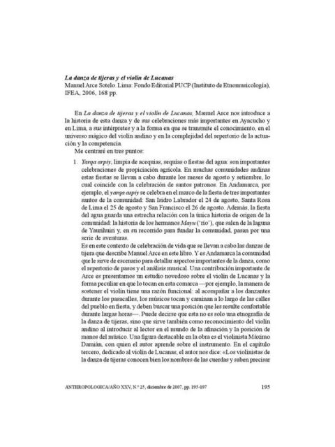 Reseña de La danza de tijeras y el violín de Lucanas
