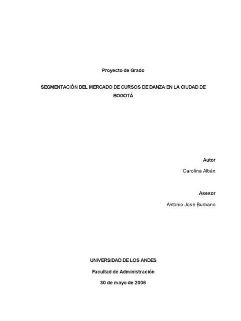 Segmentación del mercado de cursos de danza en la ciudad de Bogotá