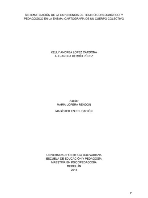 Sistematización de la experiencia de teatro coreográfico y pedagógico en la Ensma