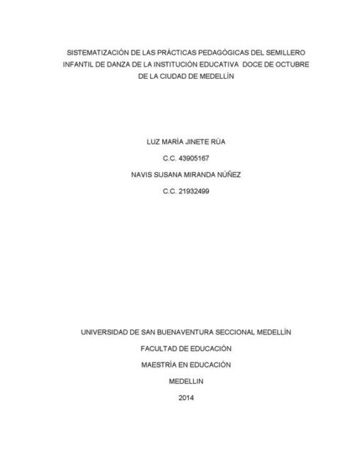 Sistematización de las prácticas pedagógicas del semillero infantil de danza