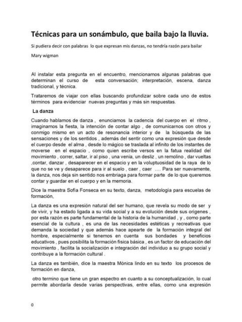 Técnicas de un sonámbulo que baila bajo la lluvia