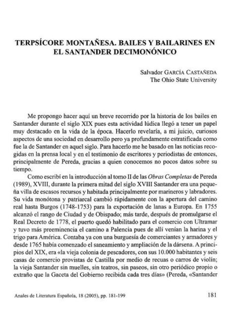Terpsícore montañesa: bailes y bailarines en el Santander decimonónico