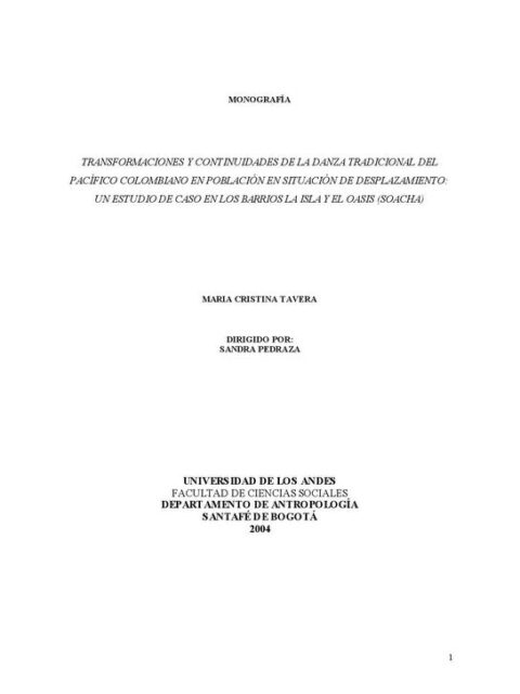 Transformaciones y continuidades de la danza tradicional del Pacífico colombiano en población en situación de desplazamiento