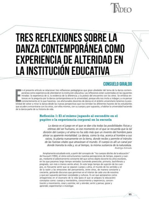 Tres reflexiones sobre la danza contemporánea como experiencia de alteridad en la institución educativa