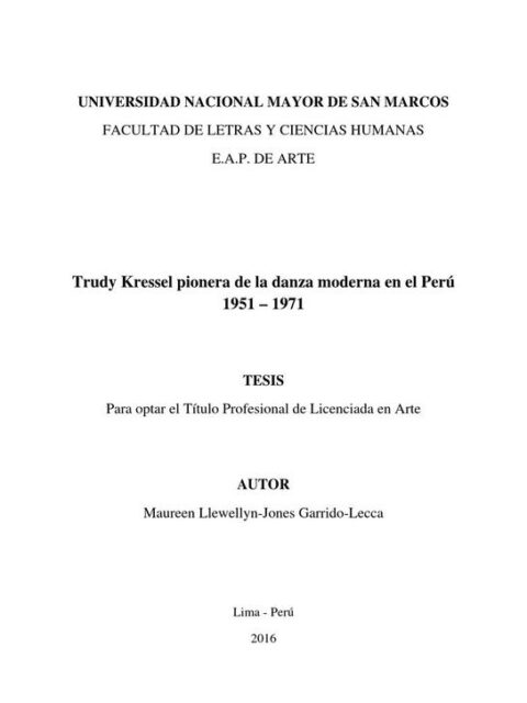 Trudy Kressel pionera de la danza moderna en el Perú 1951 – 1971