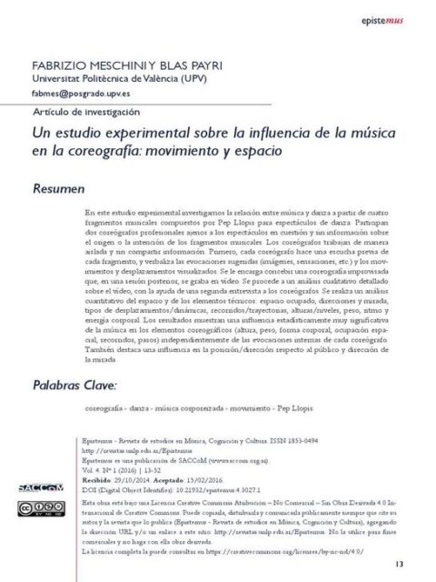 Un estudio experimental sobre la influencia de la música en la coreografía