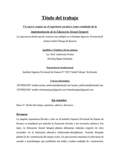 Un nuevo corpus en el repertorio escénico como resultado de la implementación de la Educación Sexual Integral