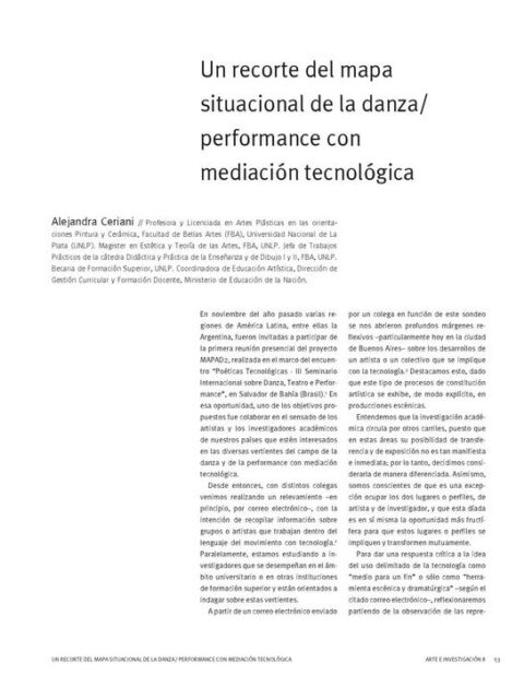 Un recorte del mapa situacional de la danza-performance con mediación tecnológica