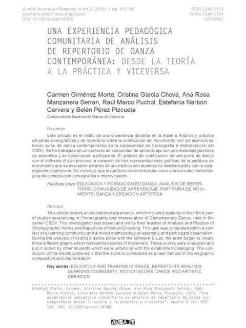 Una experiencia pedagógica comunitaria de análisis de repertorio de danza contemporánea