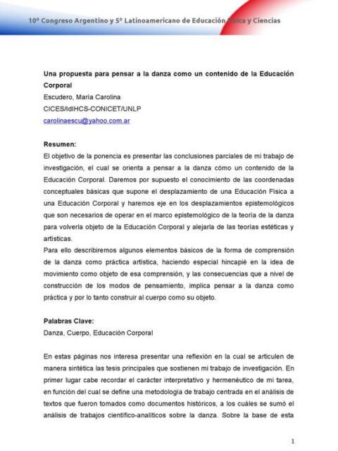 Una propuesta para pensar a la danza como un contenido de la Educación Corporal
