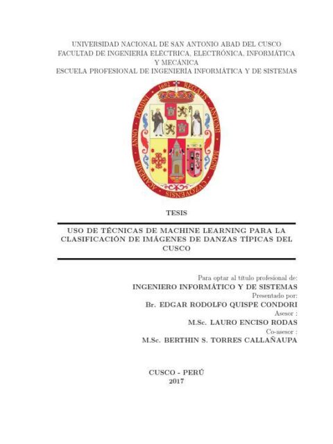 Uso de Técnicas de machine learning para la clasificación de imágenes de danzas típicas del Cusco