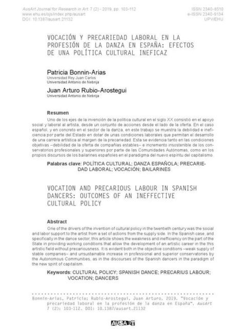 Vocación y precariedad laboral en la profesión de la danza en España