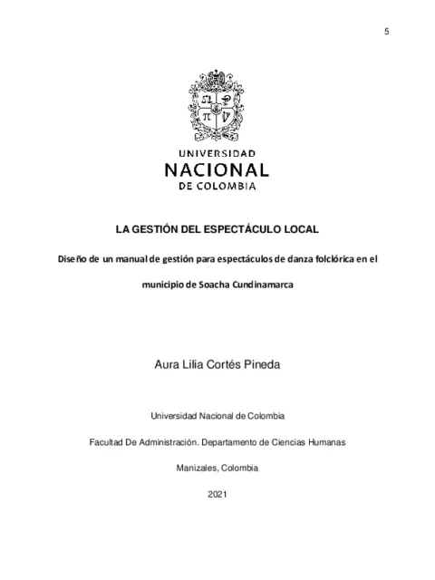 La gestión del espectáculo local : Diseño de un manual de gestión para espectáculos de danza folclórica en el municipio de Soacha Cundinamarca