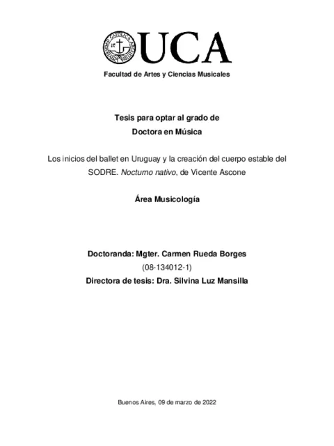 Los inicios del ballet en Uruguay y la creación del cuerpo estable del SODRE : Nocturno nativo, de Vicente Ascone
