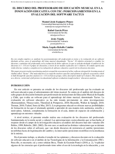 Educación Musical con TIC para centros de secundaria : evaluación de un modelo de gestión del conocimiento educativo-musical (El Modelo Bordón)