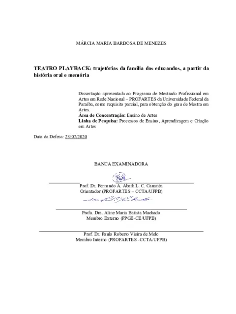 Teatro Playback: trajetórias da família dos educandos a partir da história oral e memória