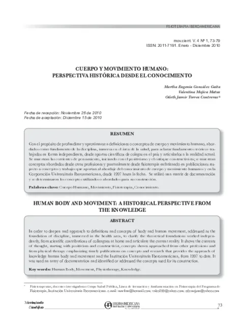 CUERPO Y MOVIMIENTO HUMANO: PERSPECTIVA HISTÓRICA DESDE EL CONOCIMIENTO