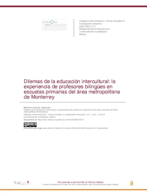 Dilemas de la educación intercultural: la experiencia de profesores bilingües en escuelas primarias del área metropolitana de Monterrey
