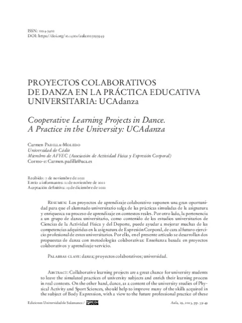 Proyectos colaborativos de danza en la práctica educativa universitaria : UCAdanza