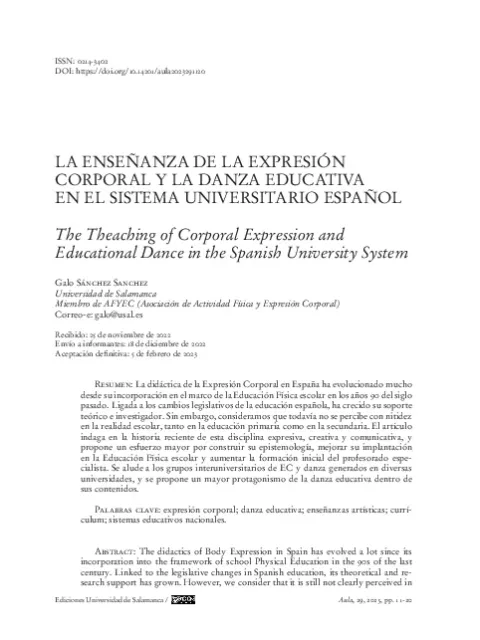 La enseñanza de la expresión corporal y la danza educativa en el sistema universitario español