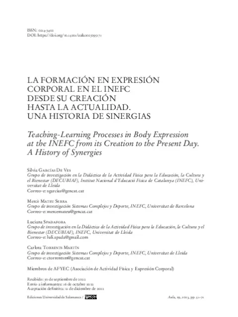 La formación en expresión corporal en el INEFC desde su creación hasta la actualidad : una historia de sinergias